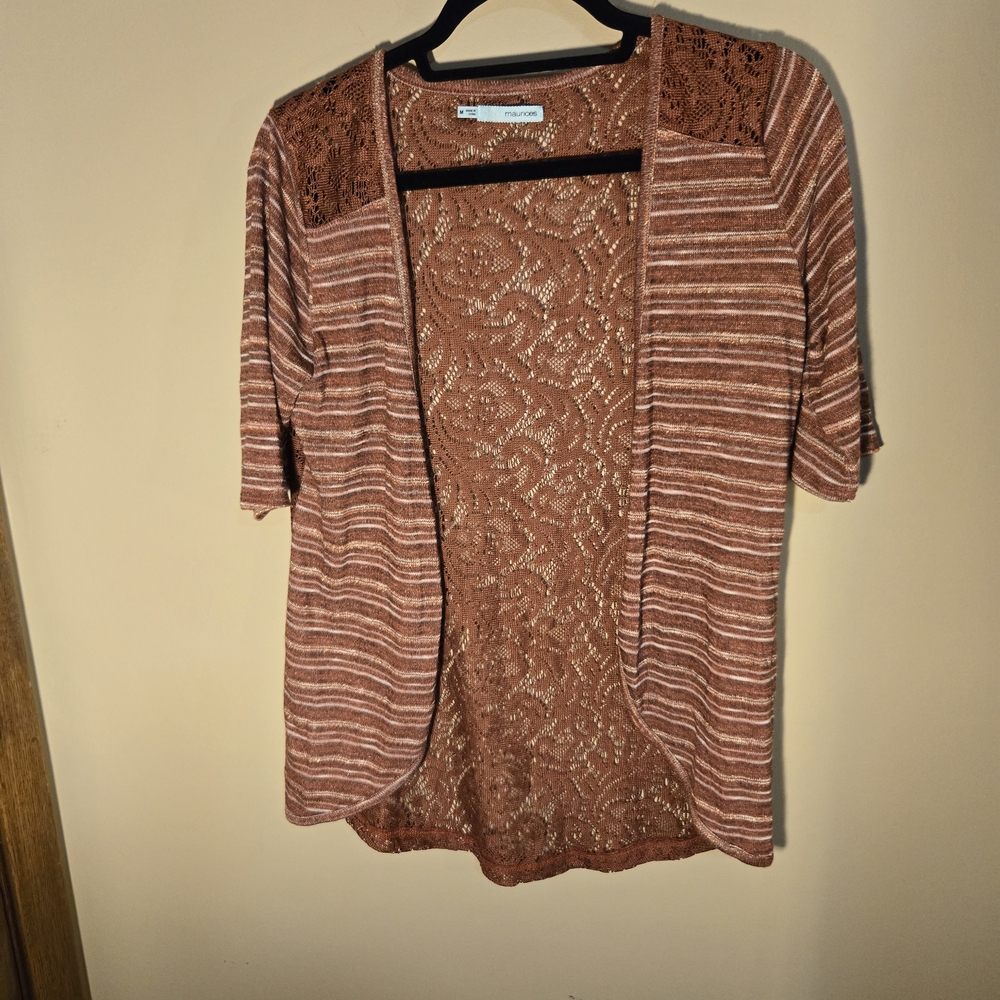 Maurices Rust Striped Lace Cardigan